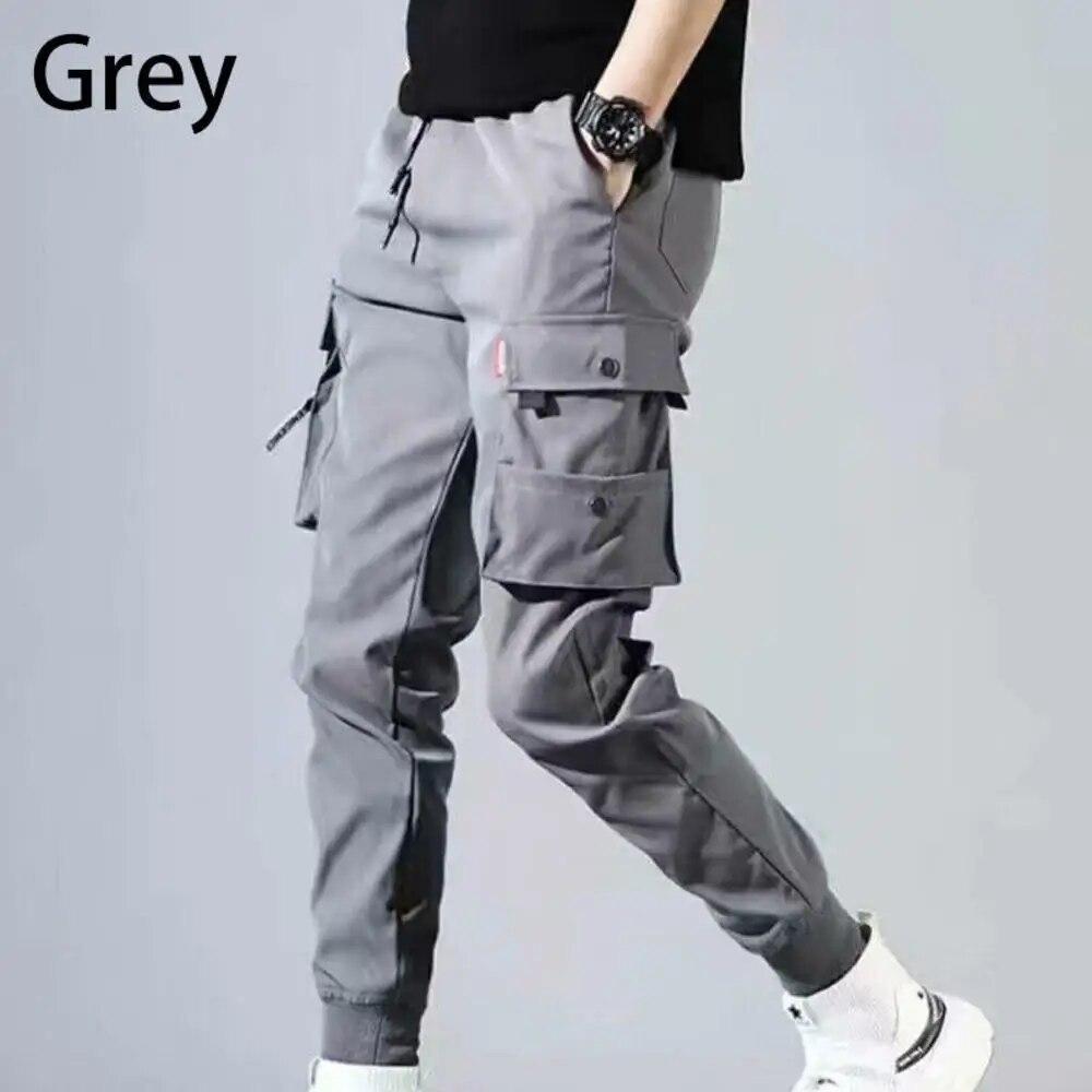 FIVE FIVE Mannen Cargo Broek Multi Pocket Trekkoord Outdoor Man Joggingbroek Mannelijke Hip Hop Joggers Broek Mode Joggingbroek Overalls Casual L grijs