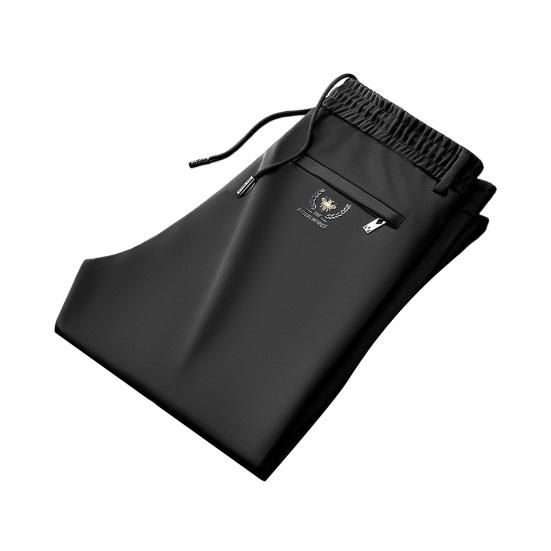 Yunzhu Herenbroeken Losse rechte trekkoord elastische taille 2 zijzakken effen kleur ademend zacht volledige lengte casual joggingbroek dagelijkse lange broeken L zwart