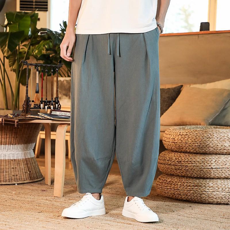 Morgan Zomer Chinese Stijl Linnen Casual Broek Heren Losse Grote Maat Japanse Katoenen en Linnen Dij Broek Heren Plus Maat XL