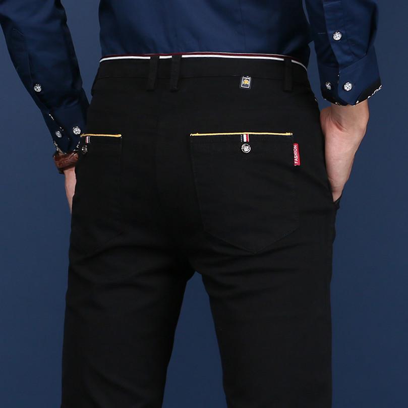 BOMI Nieuwe Heren Elastische Veelzijdige Casual Broek, Heren Zakelijke Slim Fit Rechte Pijp Katoenen Lange Broek 34 zwart