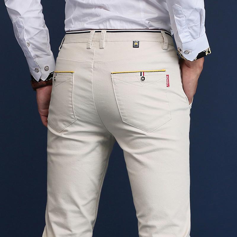 BOMI Nieuwe Heren Elastische Veelzijdige Casual Broek, Heren Zakelijke Slim Fit Rechte Pijp Katoenen Lange Broek 33 beige