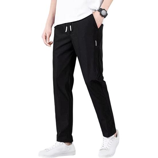 NovaNet Herenbroek Ice Silk Rechte dunne zijzakken Trekkoord Elastische taille Slim Fit Effen kleur Snel drogend Gym Training Joggingbroek Lange broek 3XL zwart