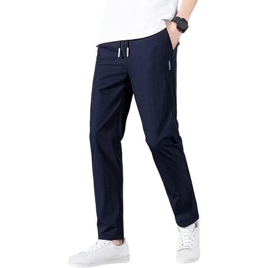 NovaNet Herenbroek Ice Silk Rechte dunne zijzakken Trekkoord Elastische taille Slim Fit Effen kleur Snel drogend Gym Training Joggingbroek Lange broek 3XL donkerblauwe kleur