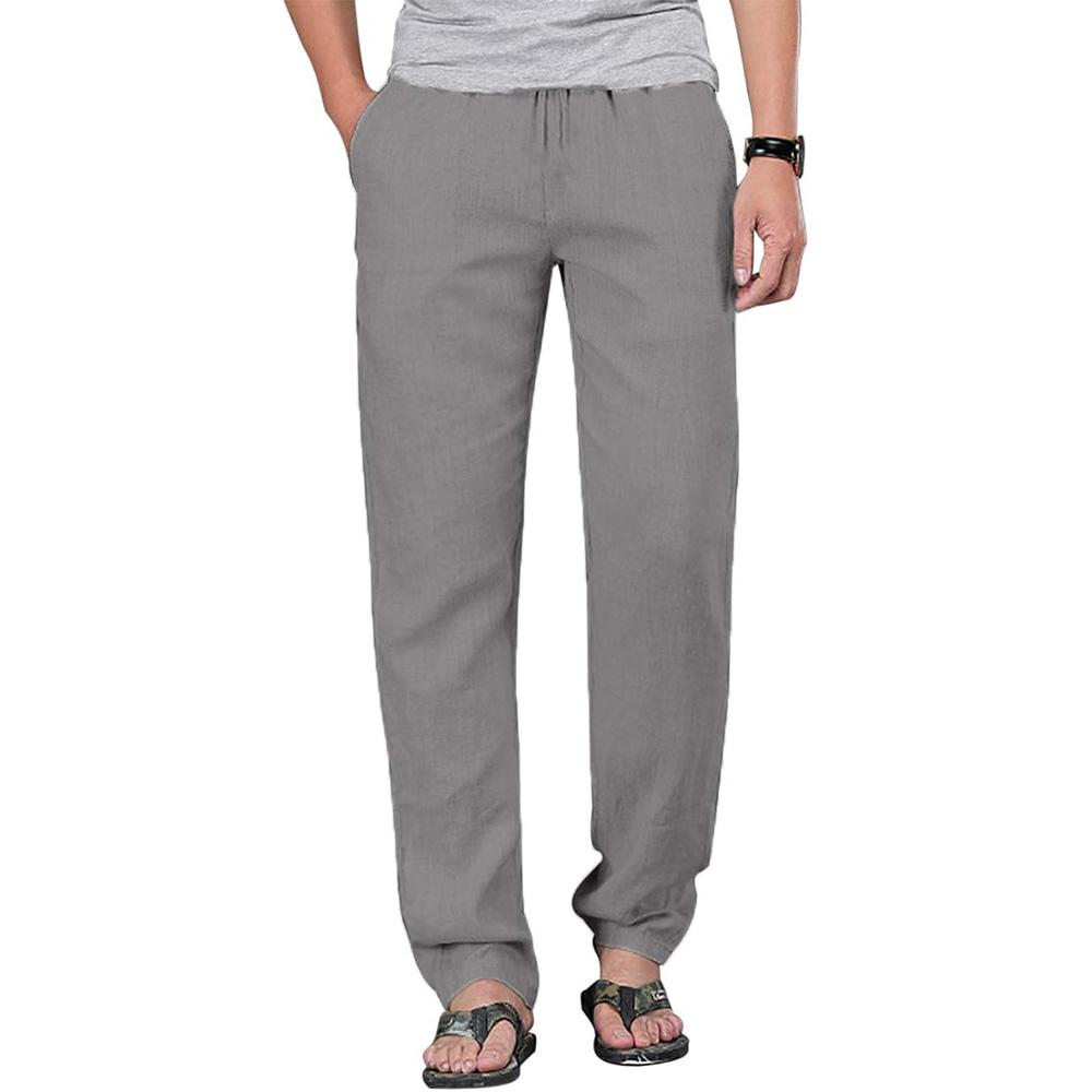 King Billion Heren katoenen linnen trekkoordbroek elastische taille casual joggingbroek yogabroek strandbroek baggy losse heren joggingbroek XXXL grijze kleur
