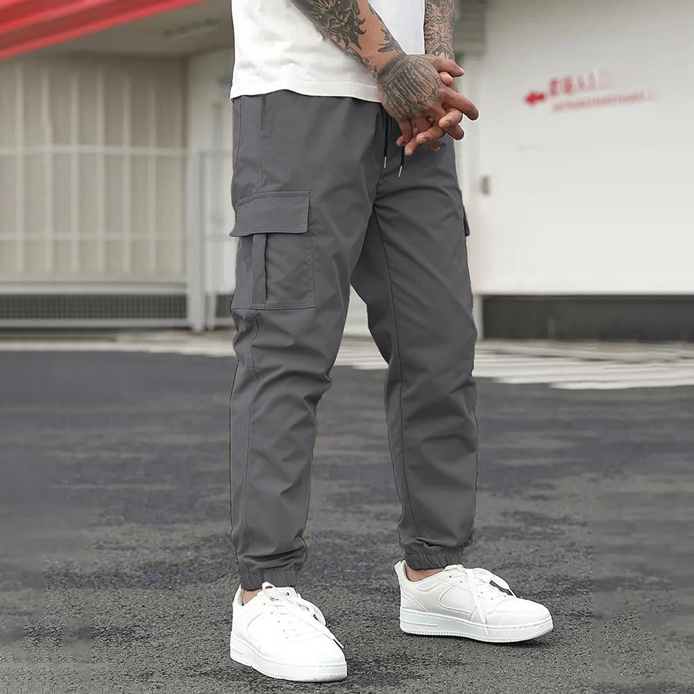 Casual Mans Clothing Casual Mode Broek Heren Effen Kleur Cargobroek M grijs