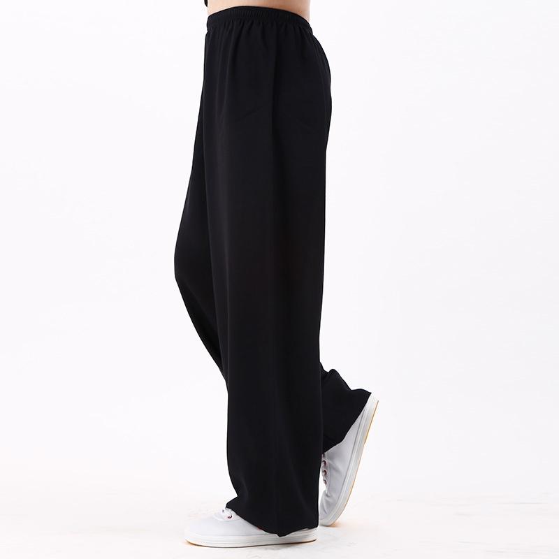 WoWo Tai Chi Broek Heren Zomer Bloeiers Tai Chi Dames Losse Broek Linnen Ademend Vechtsport Oefenbroek Katoen en Linnen Broek XXL zwart