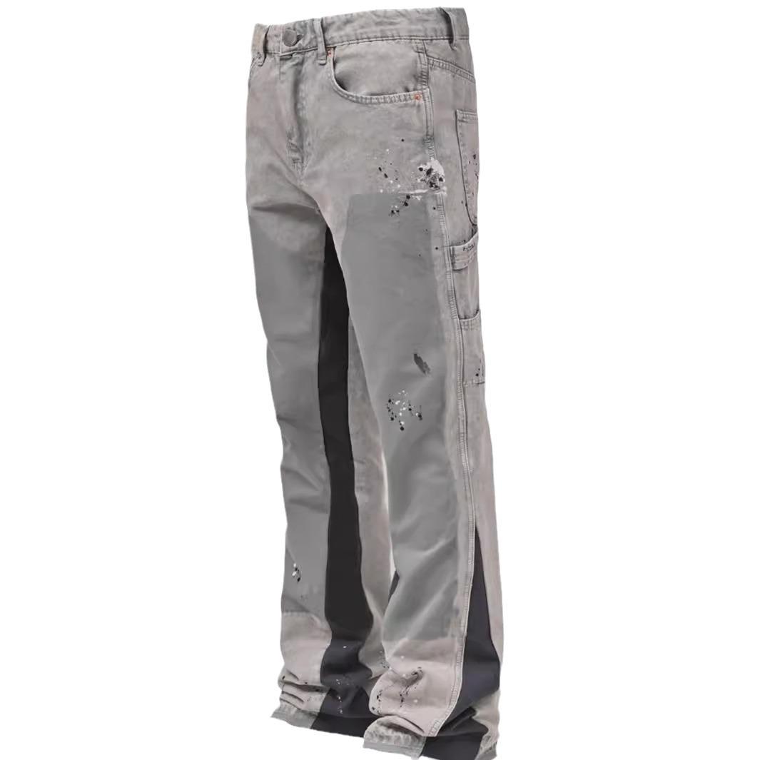 GMXIA Heren Denim Overalls Fashion Ins Overalls Elastische Patch Denim Gelamineerde Bell Bottoms L lichtgrijze kleur