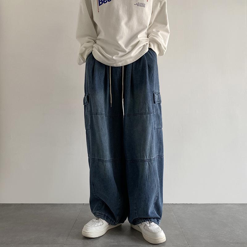 GS Y2k Zwarte Baggy Cargo Jeans Broek Heren Streetwear Casual Hippie Jogging Wijde Pijpen Oversized Lange Mannelijke Denim Broek XL blauw