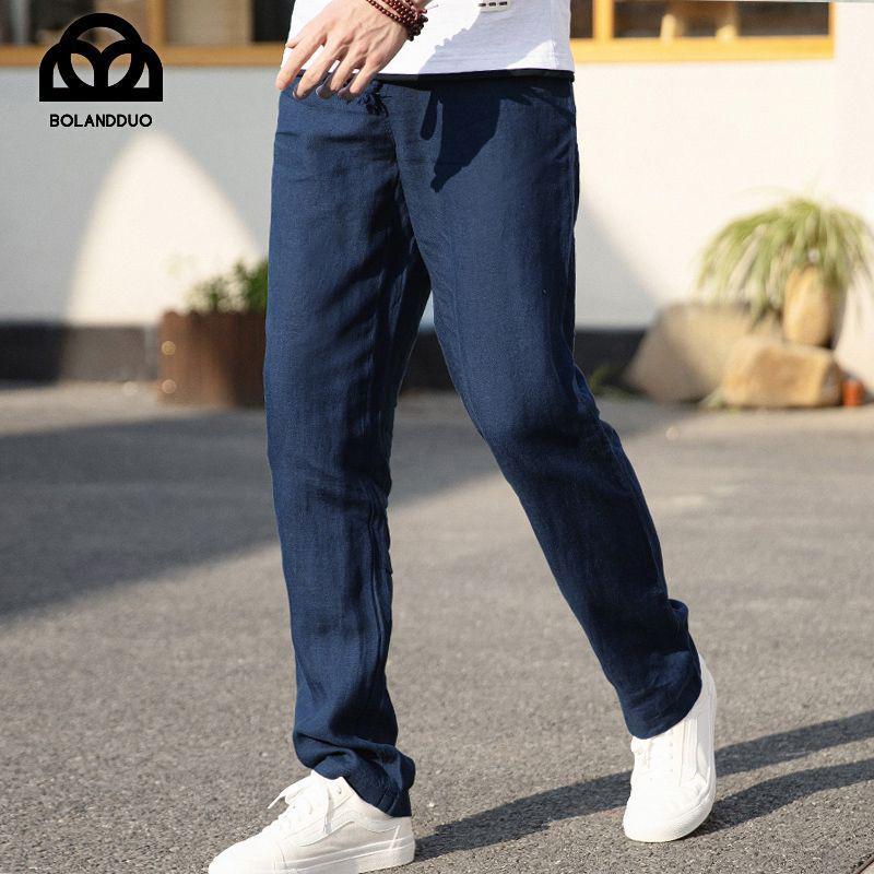 StrideBox Heren Premium 100% Puur Linnen Zomer Witte Broek - Casual, Losvallend, Rechte Pasvorm L