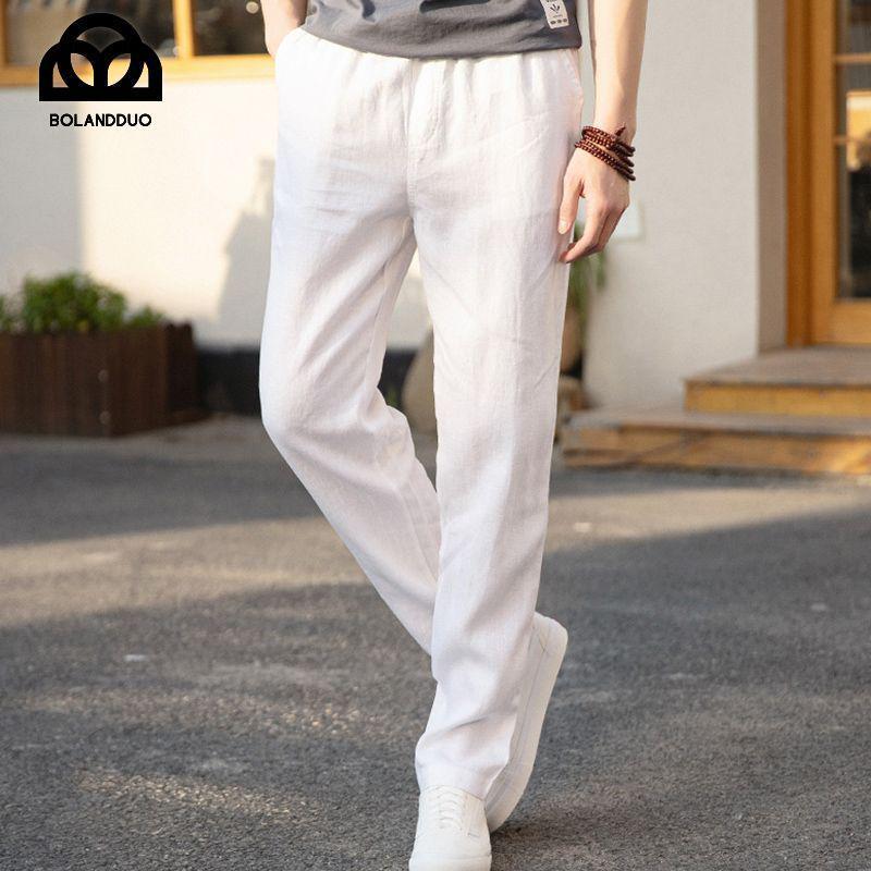 StrideBox Heren Premium 100% Puur Linnen Zomer Witte Broek - Casual, Losvallend, Rechte Pasvorm M