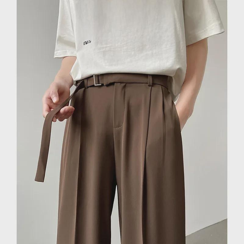 StrideBox Napels Heren Modieuze Soepelvallende Wijde Pijpen Broek - Japanse Licht Luxe Pakbroek 2XL bruin