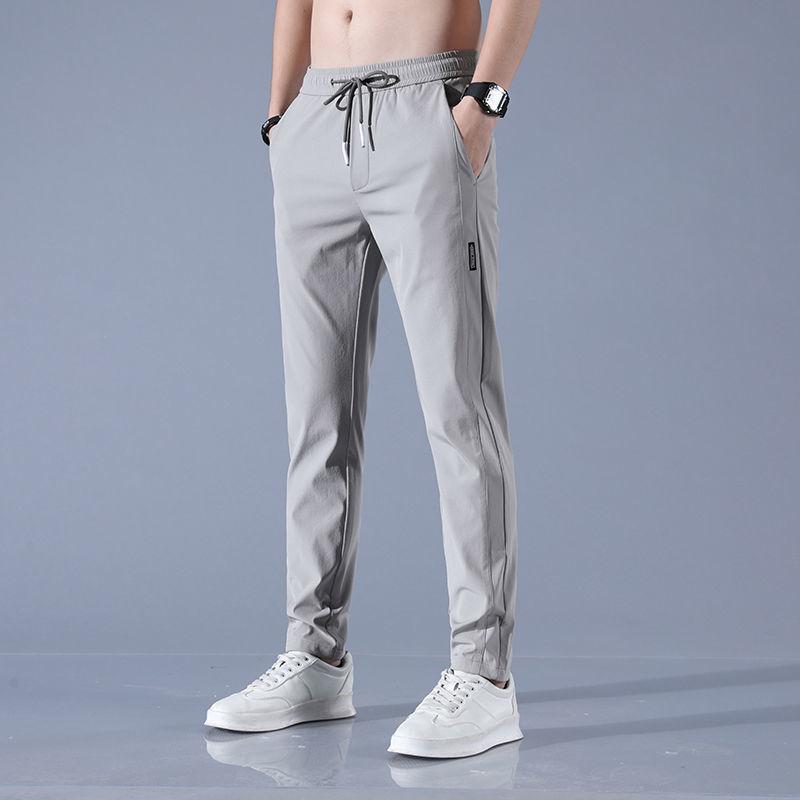 YiLi-Studio Slim Fit Rechte Pijp Heren IJszijde Hangende Broek, Zomer Dunne Heren Lichtgewicht Casual Broek 3XL lichtgrijze kleur