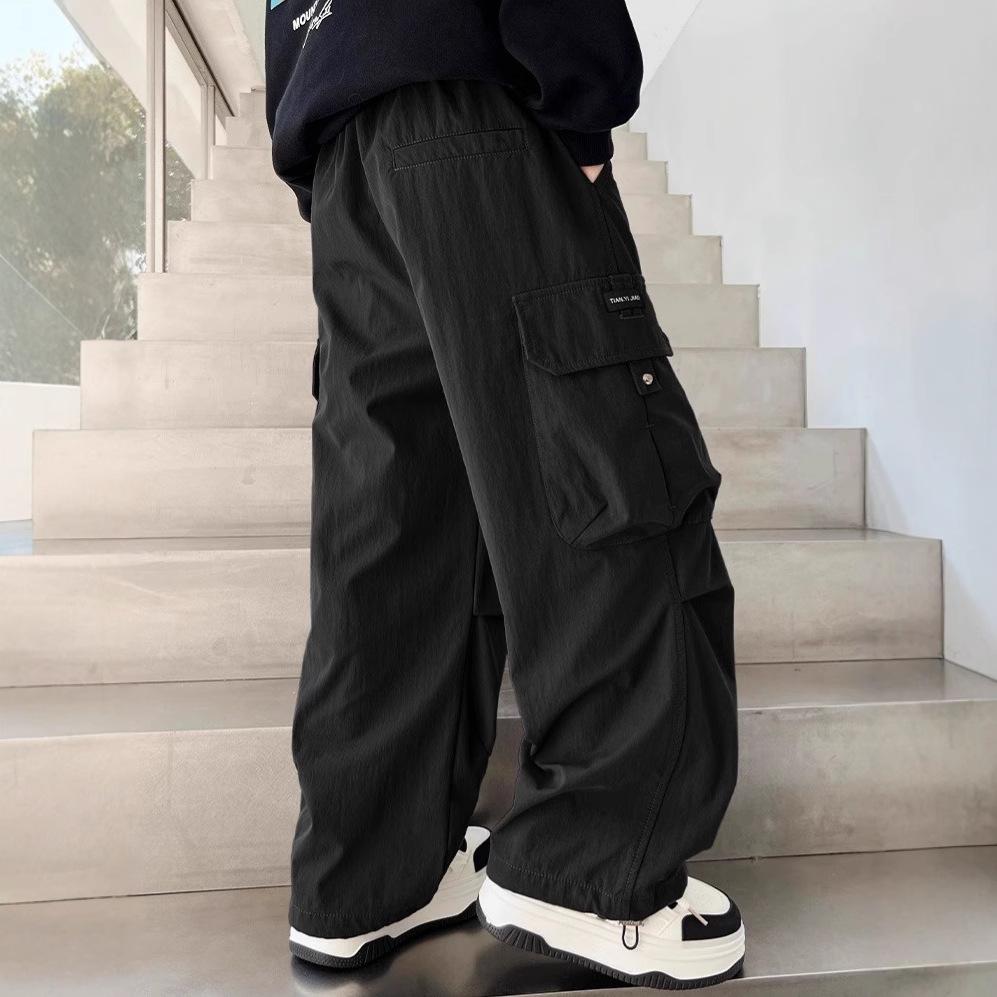 HaHay Jongens Cargobroek Kinderen Lente Casual Broek Kinderen Herfst Rechte Losse Broek Tiener Effen Kleur Wijde Pijpen Kleding 170