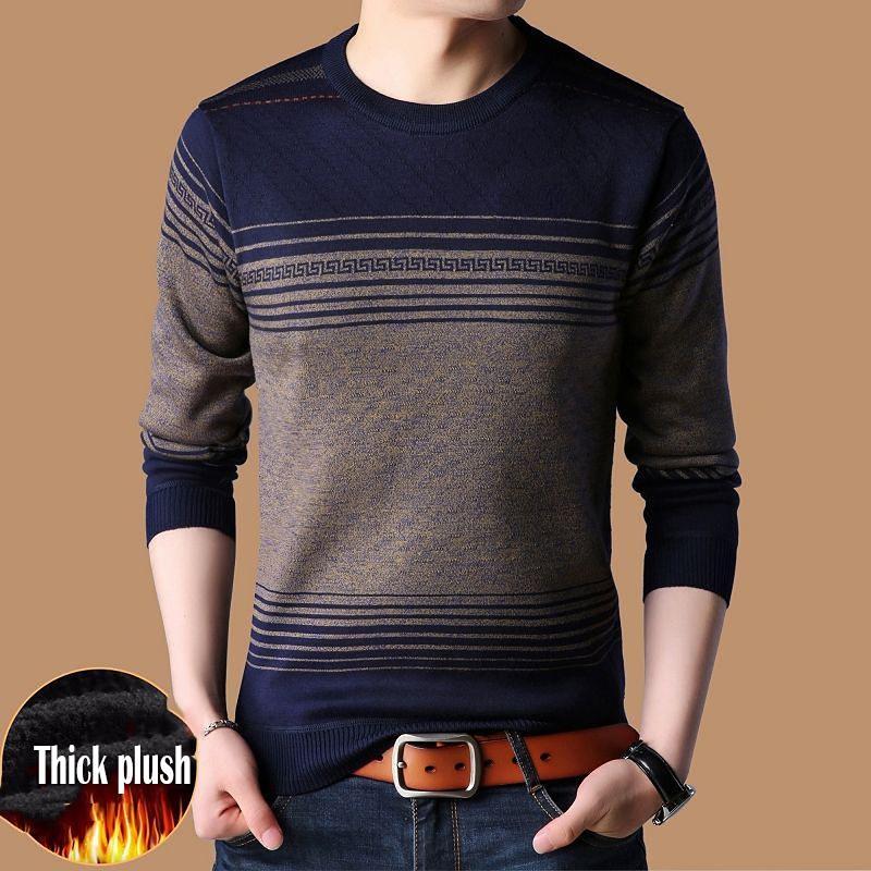 WTEMPO Heren Pullover Dikke Trui Heren Gebreide Jersey Gestreepte Truien Heren Knitwear Kleding Sueter Hombre 3XL koffie