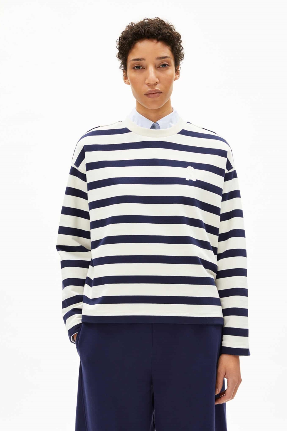 ARMEDANGELS Damen vegan Sweatshirt Iconic A Frankaa Blau/WeiÃŸ