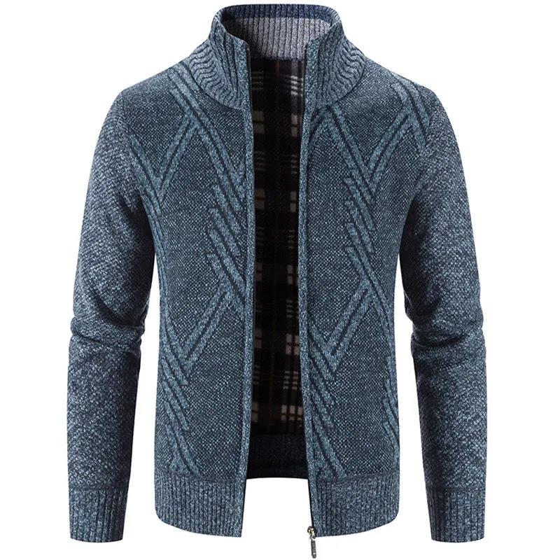 WTEMPO Katoenen herenjas Casual gebreid vest met ritssluiting Mannelijke staande kraag Gestreepte warme wintertrui XL