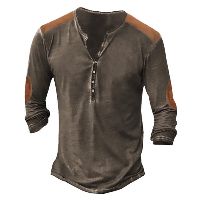 Haodingfushi Autumn Cross Border Foreign Trade Men's 3D Digital Printing 7-Button Round Neck Fashion Trend Casual Men's Long Sleeve T-shirt 5XL