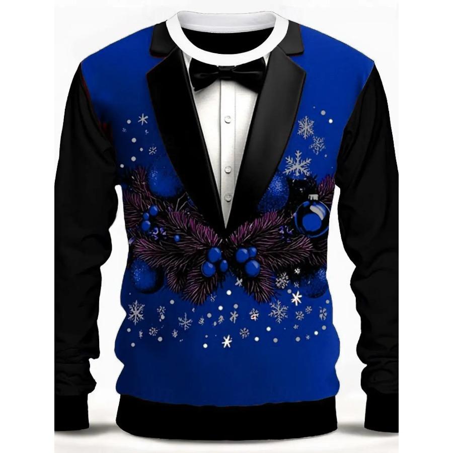 Women 3d clothes Kerstboom Sneeuwvlok Vlinderdas Heren 3D Print O-Hals T-shirt Tee Feest Casual Kerst Thema T-shirt Rood Lange Mouw Tops L