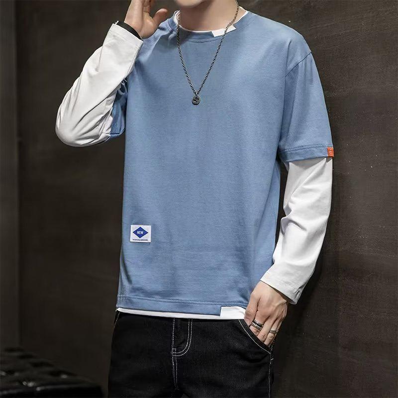 16Double8 Men's Korean Style Long-Sleeve Two-in-One Slim Fit T-Shirt for Spring and Autumn XL