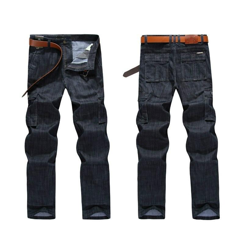 SHIZI Herenjeans Casual militaire jeans met meerdere zakken Herenmodejeans groot 38 zwart