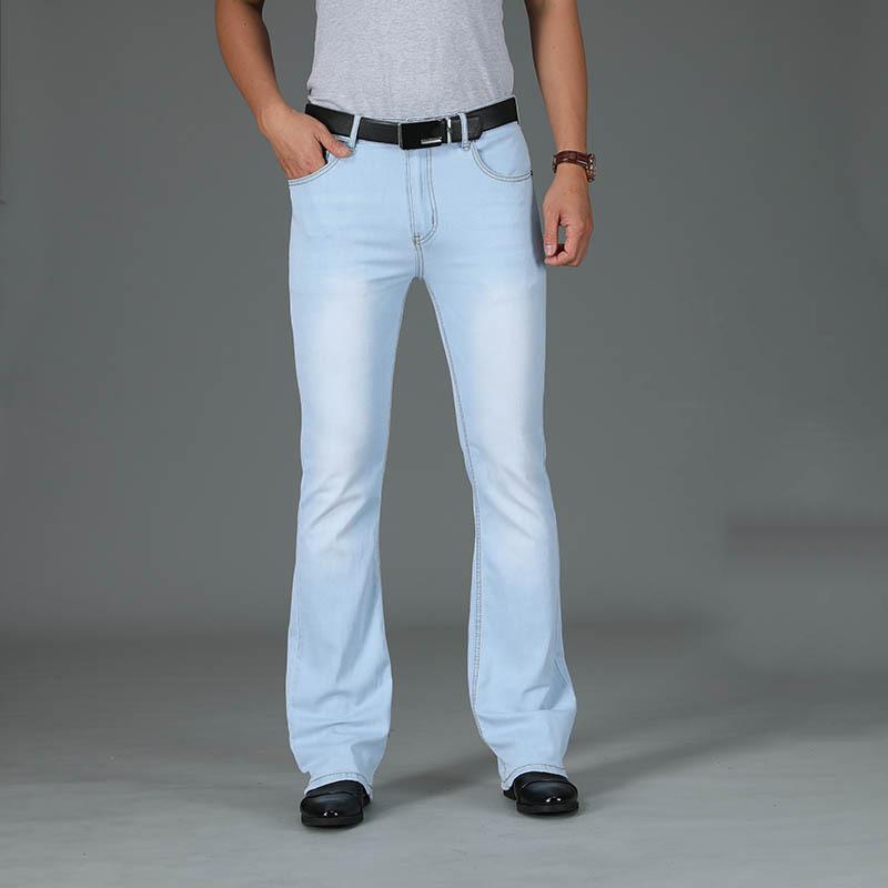 LFSZY121 Mannen Boot Cut been uitlopende losse pasvorm hoge taille mannelijke ontwerper klassieke denim jeans zomer dunne micro uitlopende jeans 34 lichtblauwe kleur