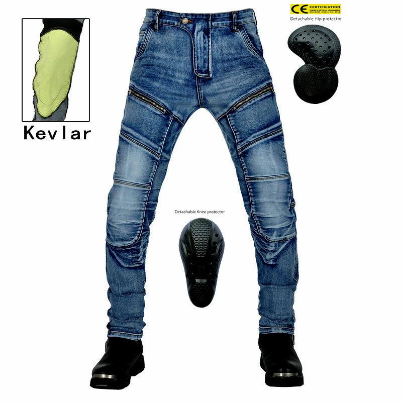 Kimoi Motorjeans voor heren + vintage motorrijbroek + Kevlar scheurbestendig racen off-road elastische anti-drop broek 4XL blauw