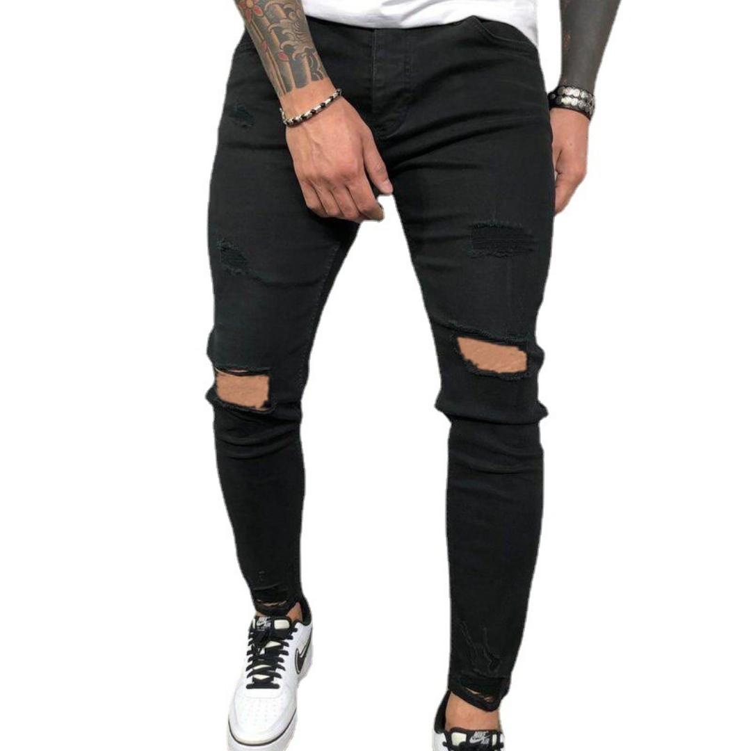Zhuoneng Clothing Hoge kwaliteit gescheurde chino's voor heren, gescheurde stretchjeans, nieuw XL zwart