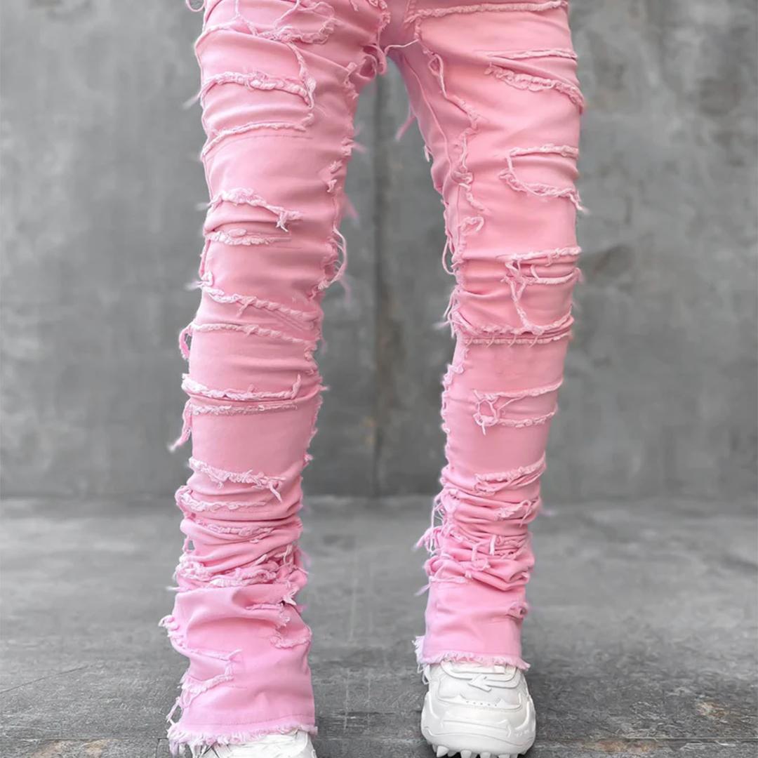 Fashion human Nieuwe denim jeans voor heren met rechte pijpen, straatmode, ins, kleurrijke denim jeans met stretchpatch en rechte pijpen L roze