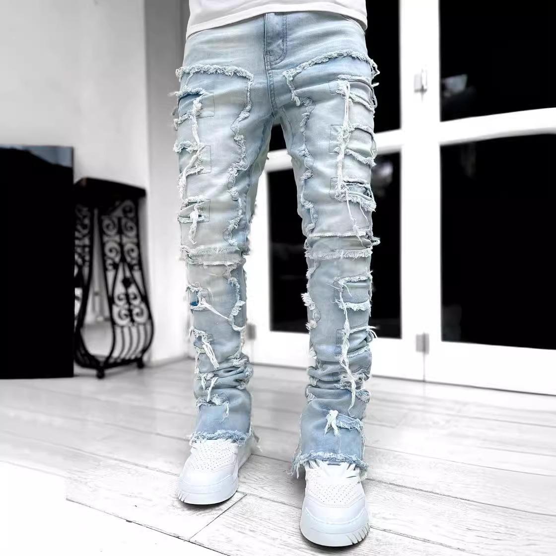 Fashion human Nieuwe denim jeans voor heren met rechte pijpen, straatmode, ins, kleurrijke denim jeans met stretchpatch en rechte pijpen M