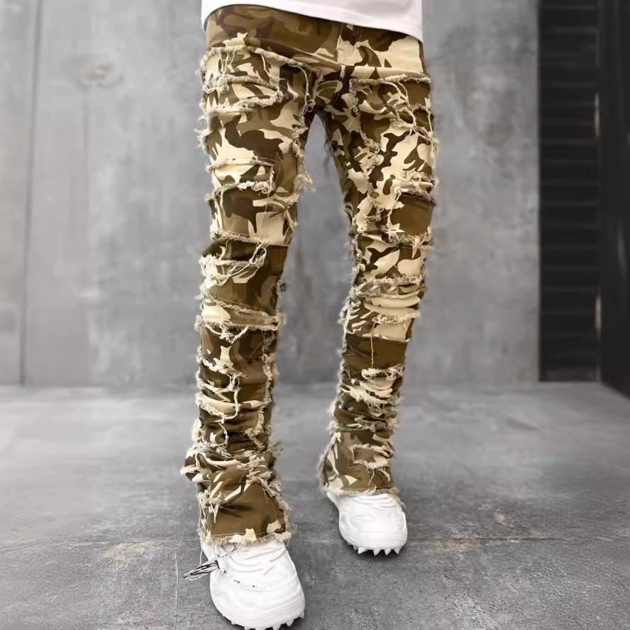 Fashion human Nieuwe denim jeans voor heren met rechte pijpen, straatmode, ins, kleurrijke denim jeans met stretchpatch en rechte pijpen M camouflage