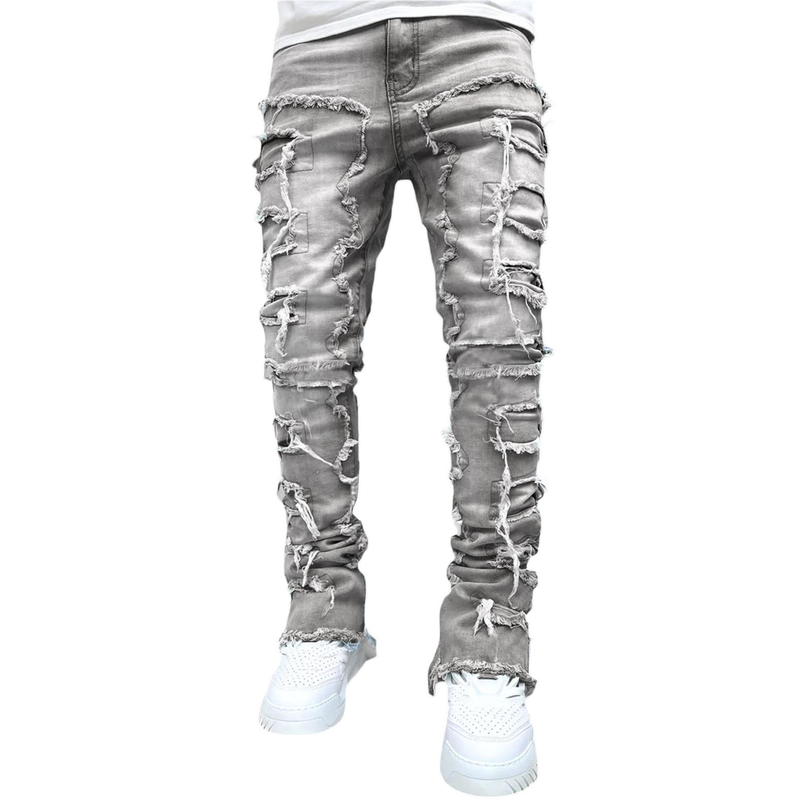 Fashion human Nieuwe denim jeans voor heren met rechte pijpen, straatmode, ins, kleurrijke denim jeans met stretchpatch en rechte pijpen S grijze kleur