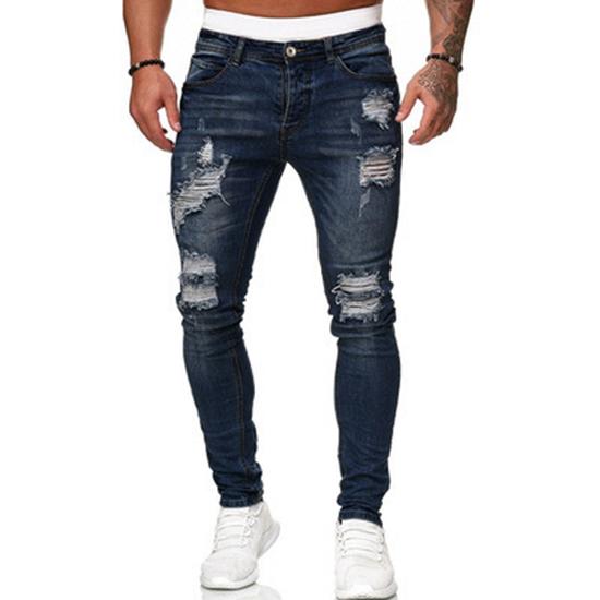 Cozyoutfit MAITA Nieuwe jeans heren gescheurd trendy mode slim jeans potloodbroek L blauw/zwart