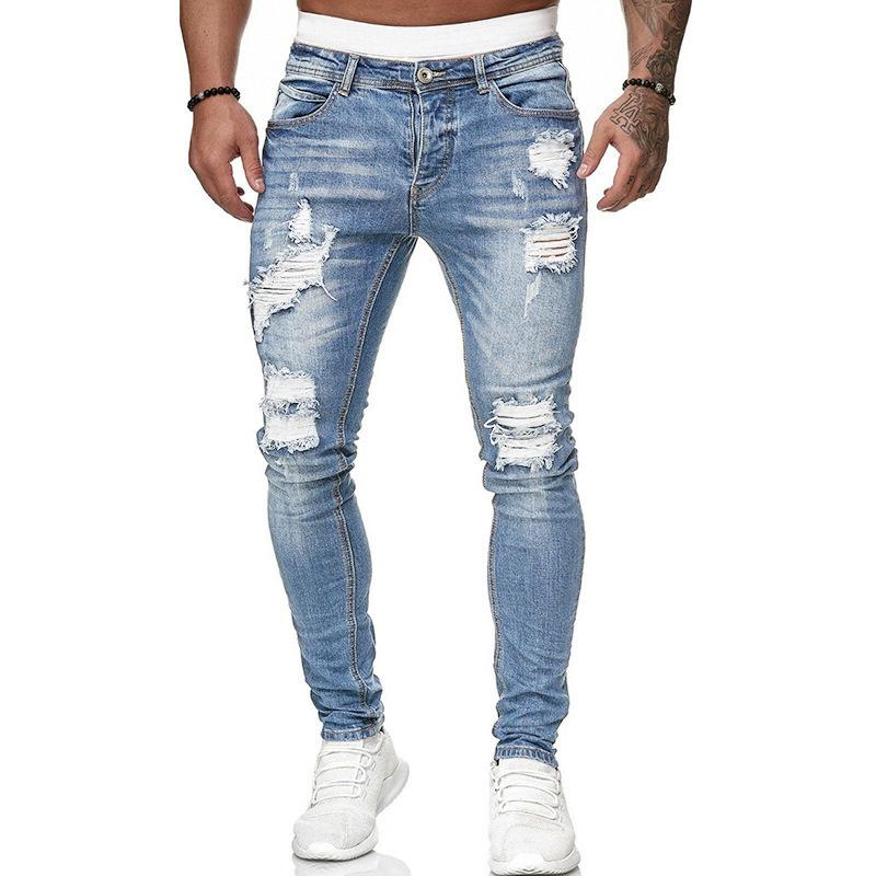 Cozyoutfit MAITA Nieuwe jeans heren gescheurd trendy mode slim jeans potloodbroek M lichtblauwe kleur