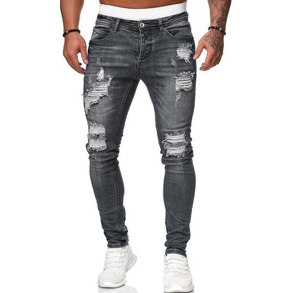 Cozyoutfit MAITA Nieuwe jeans heren gescheurd trendy mode slim jeans potloodbroek M grijs