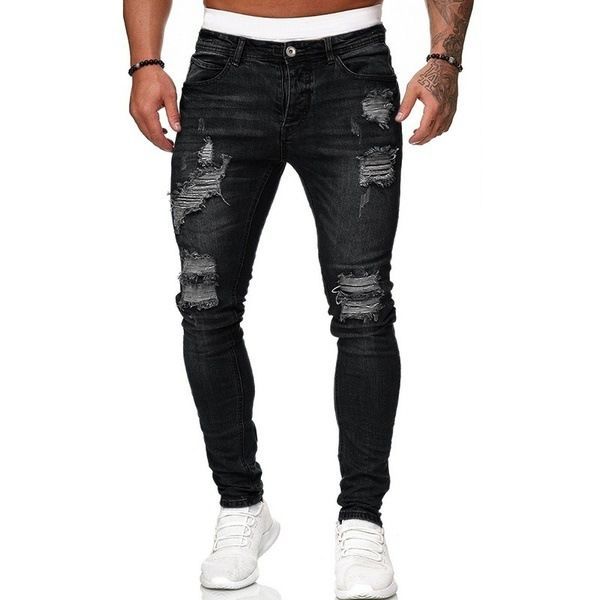 Cozyoutfit MAITA Nieuwe jeans heren gescheurd trendy mode slim jeans potloodbroek S zwart