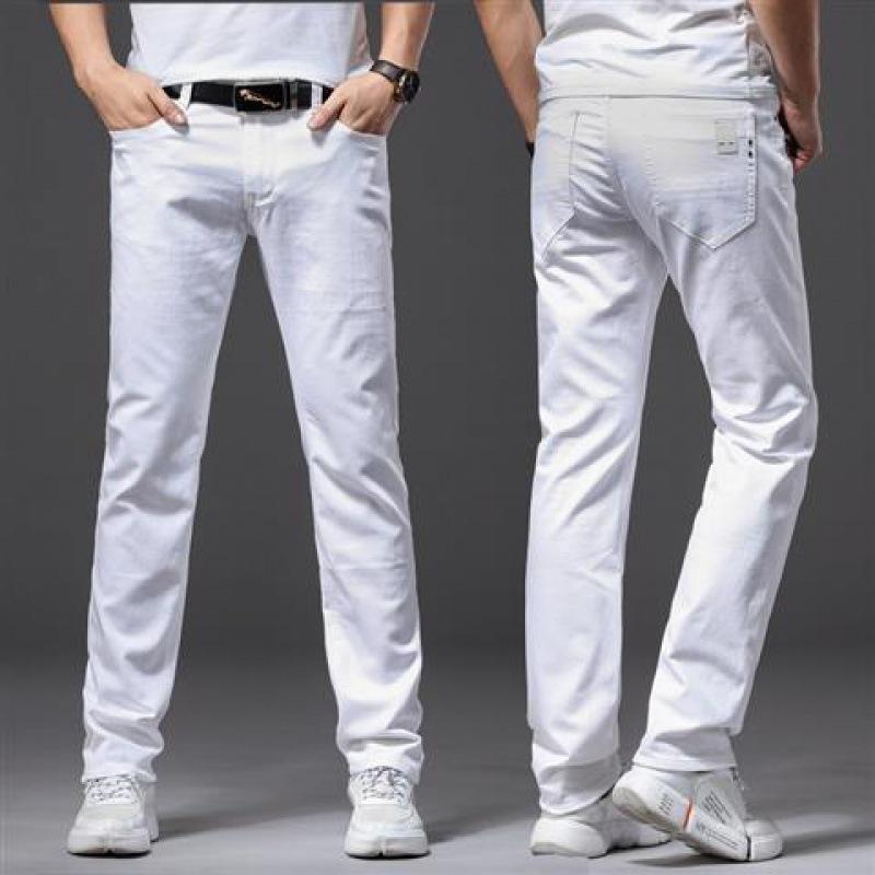 Geener Heren Slim Witte Jeans Elastisch Mode Casual Klassiek Zacht Zakelijk Merk Broeken Herenkleding Stretch Broeken 36 wit