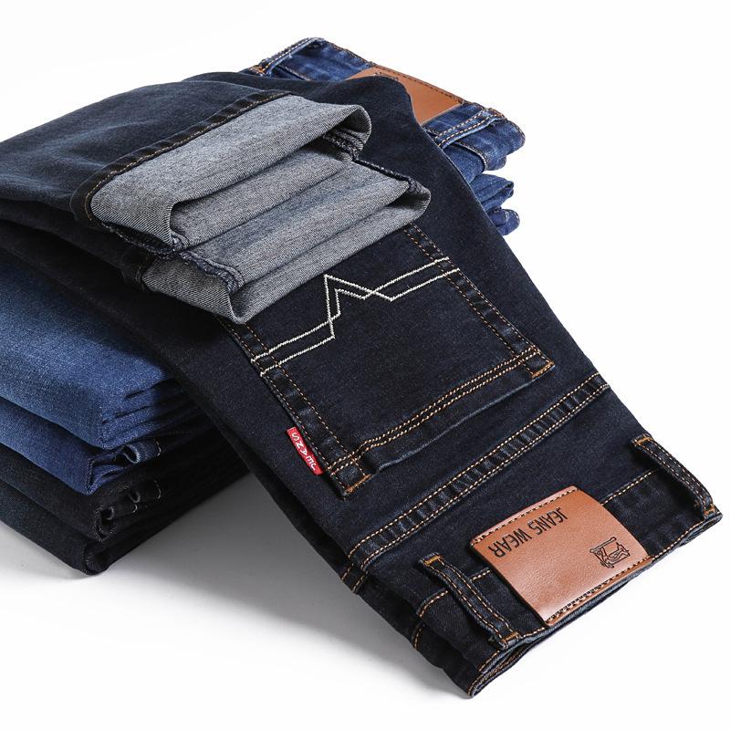 Soundgood Heren Jeans Stretch Hoge Taille Rechte Pijp Casual Losse Pasvorm Middelbare Leeftijd Veelzijdige Zakelijke Stretch Broek 32
