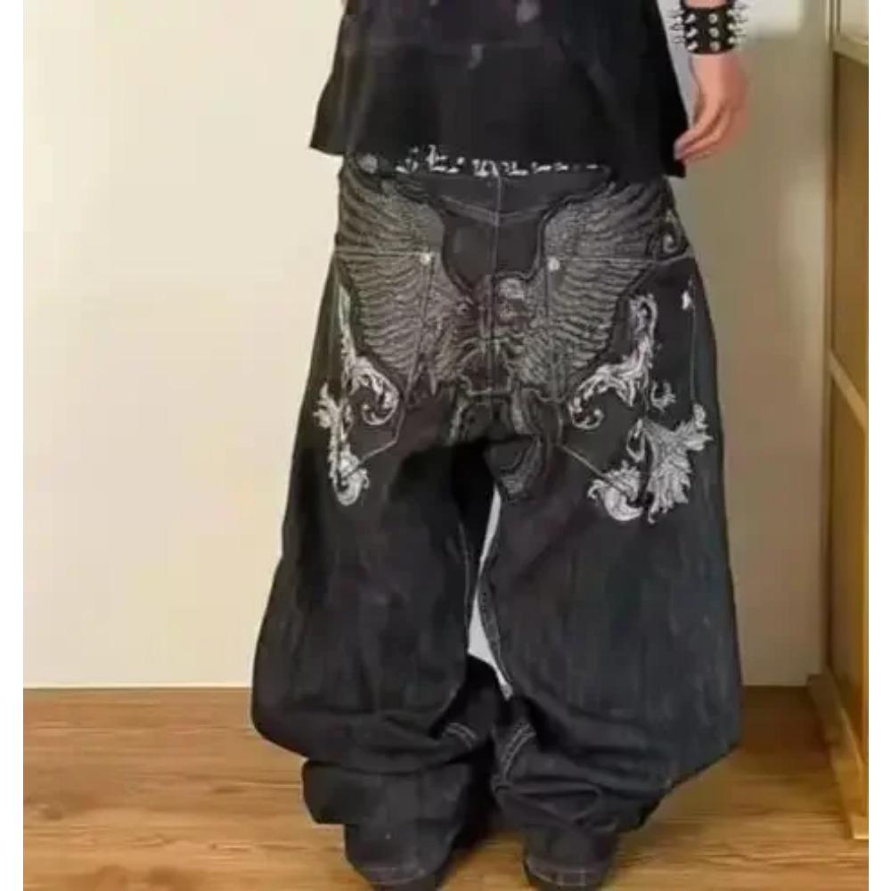 Tinicoo Amerikaanse Retro High Street Y2K Gepersonaliseerde Patchwork Letter Geborduurde Jeans Gothic Mode Wijde Pijpen Denim Broek M