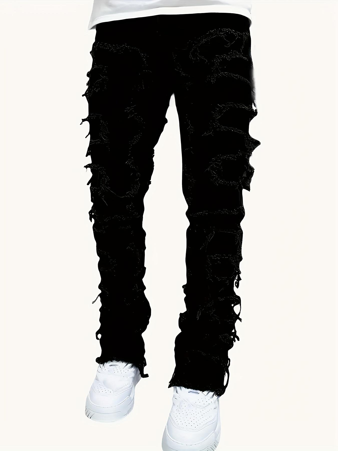 WTEMPO Duurzaam ontwerp, slim fit geborduurde jeans voor heren - stretchdenim, casual stijl, machinewasbaar - perfect voor alle seizoenen S