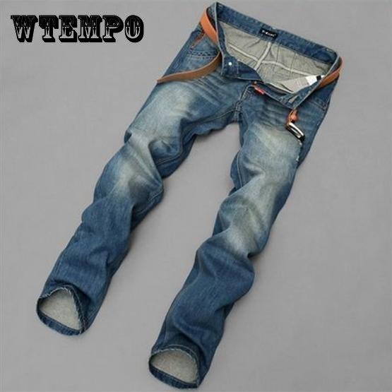 WTEMPO Heren effen kleur losse casual lange denim rechte broek lente en herfst grote maten hoge stretch jeans 27