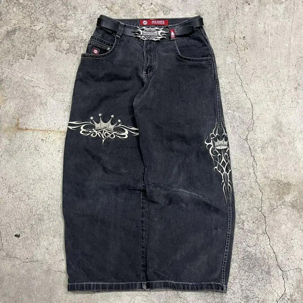VantaGoods Amerikaanse Y2K Polar Boy Hip-Hop Geborduurde Straight-Leg Jeans voor Heren Medium