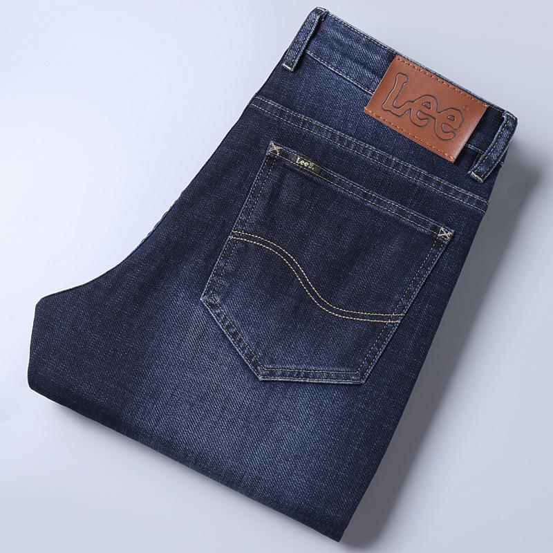 VantaGoods Lee Men's Thick Elastic Straight-Leg Jeans voor herfst/winter - Casual Slim Fit voor zakelijke stijl op middelbare leeftijd 40