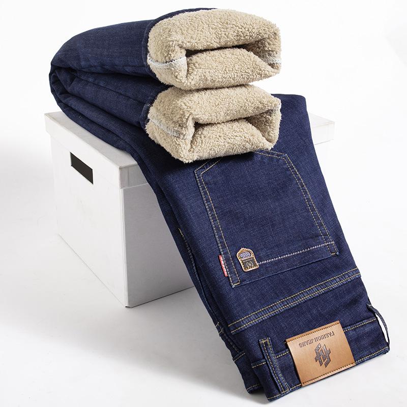 UrbanEdge Heren Winter Lamswol Fleece Gevoerde Jeans - Losse Rechte Pijp, Dikke Warme Zakelijke Casual Broek 29