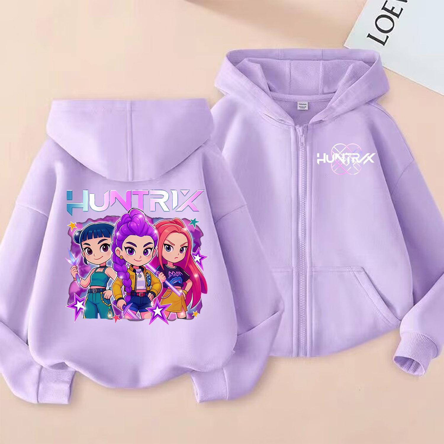 Trendy Frontline KPop Demon Hunters Rits Hoodie Cartoon Meisjes Jas Mode Dunne Kleding Paars Herfst Hoodie Jas Kinderen Anime Sweatshirt Cadeau 140