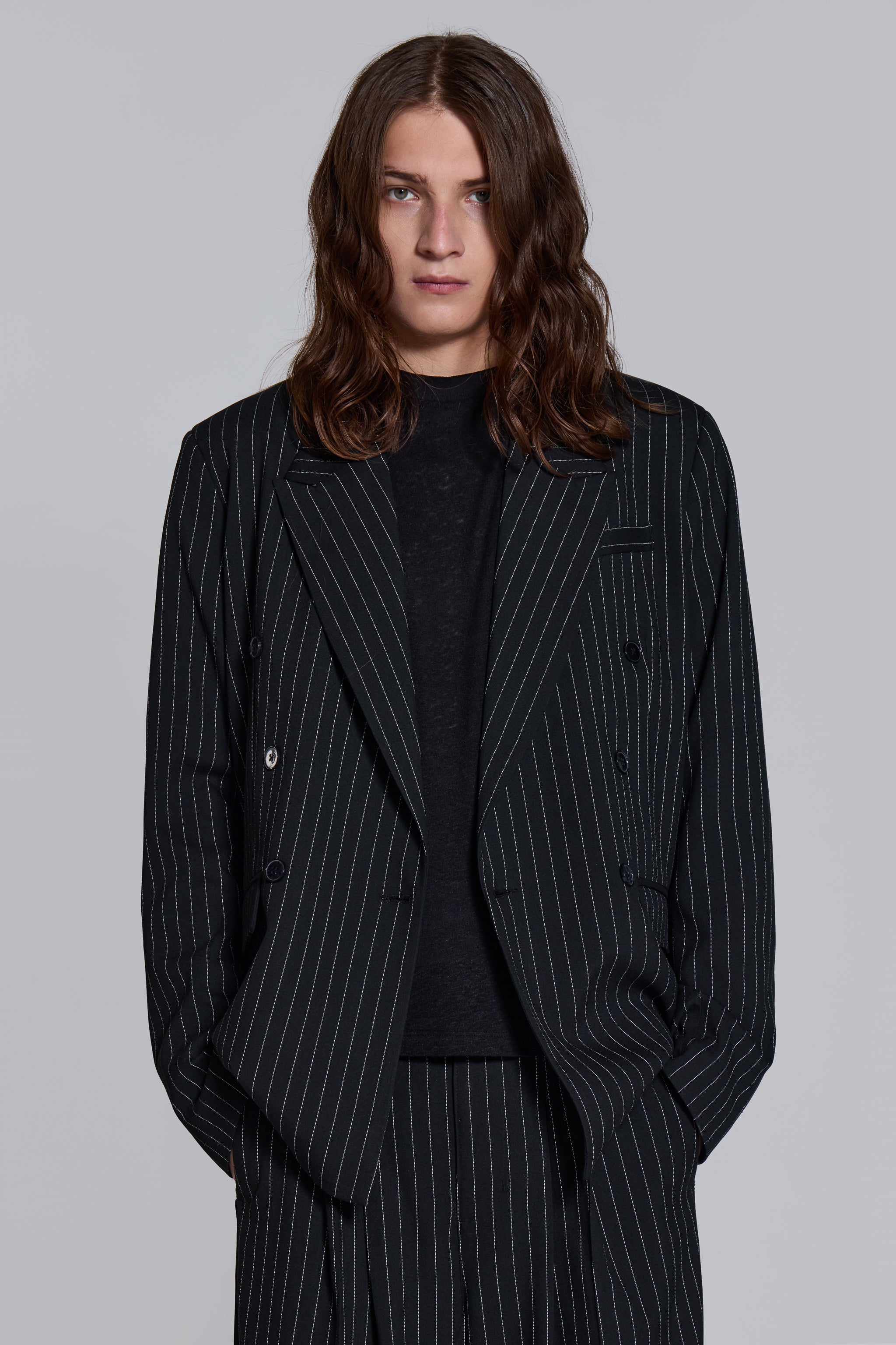 Jaded Man Goliath Pinstripe Double Breasted Boxy Blazer