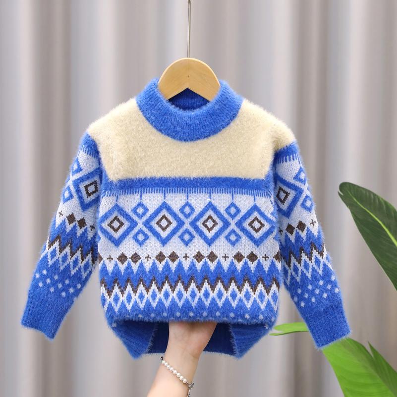 WTEMPO Minkbont Kinderpullover Top Winter Kinderkleding Jongens Gebreide Trui 130 blauw