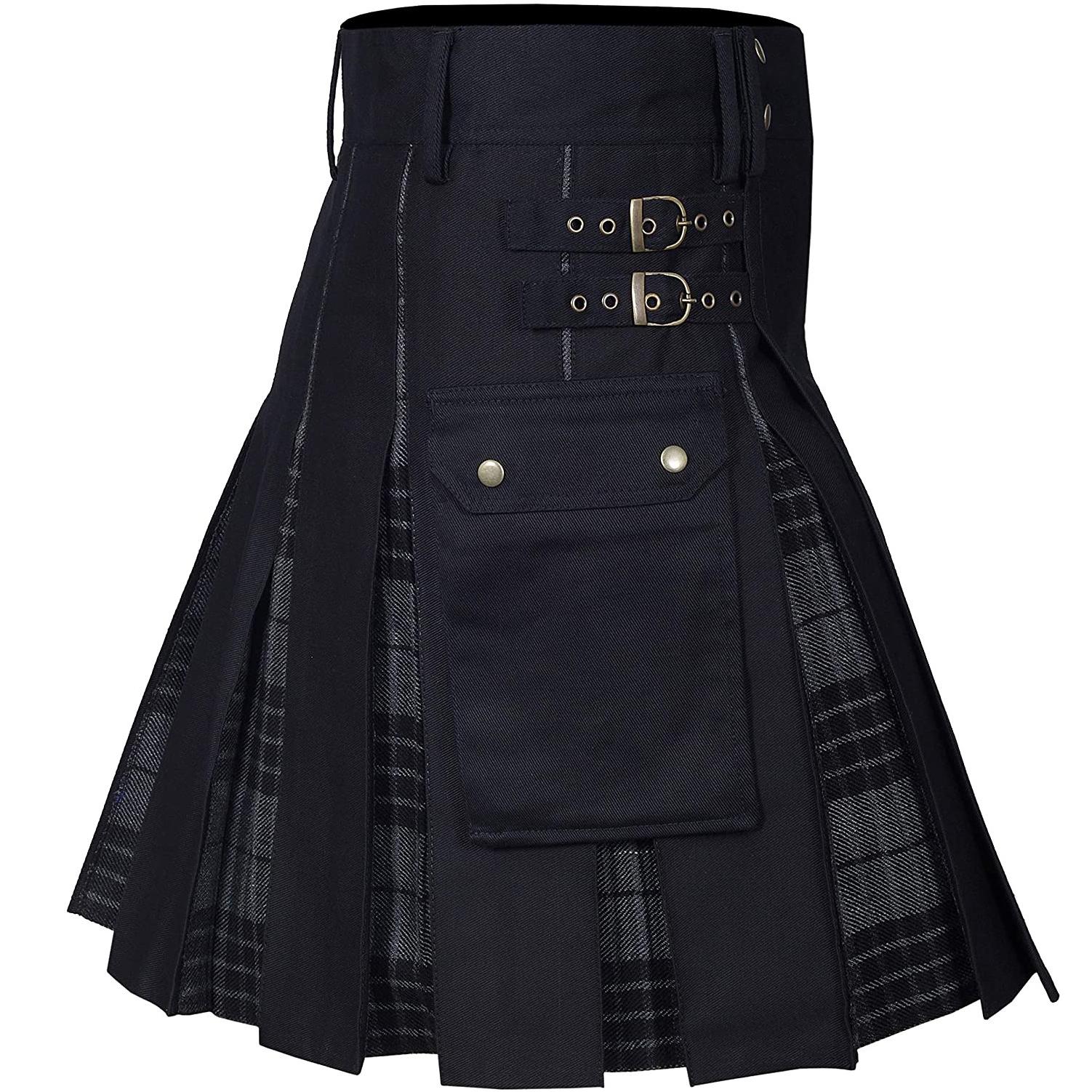 JunChengMY Nieuwe Schotse traditionele Highland Plaid-jurk Festivaljurk Heren Plaid Contrast Geplooide Rok L