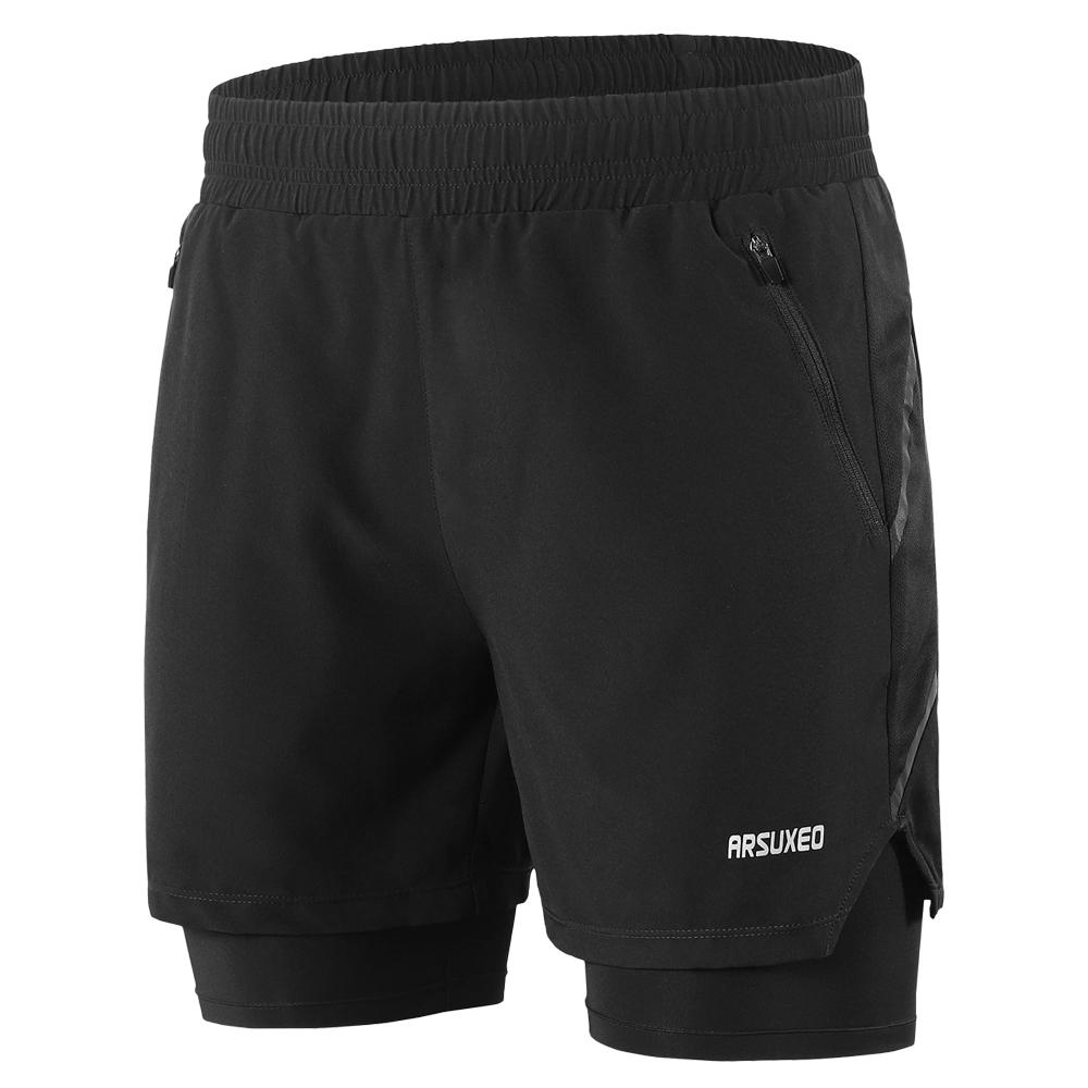 TOMTOP JMS Heren 2 in 1 hardloopshorts, sneldrogend, ademend, actieve trainingsoefening XL zwart