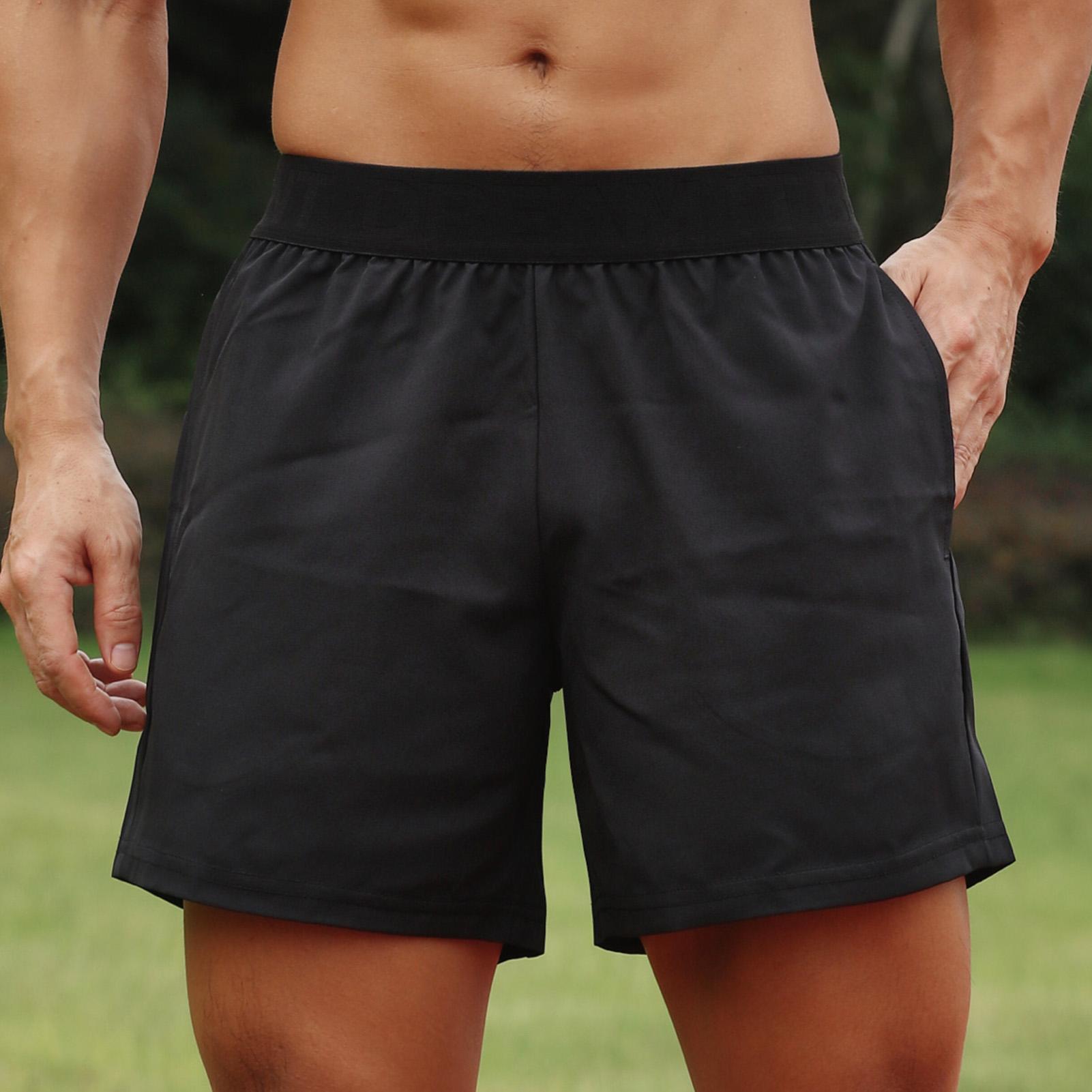 Lixada Heren Sport Shorts Elastische Taille Zak Handdoeklus Hardlopen Basketbal Gym Atletiek Losse Pasvorm M zwart