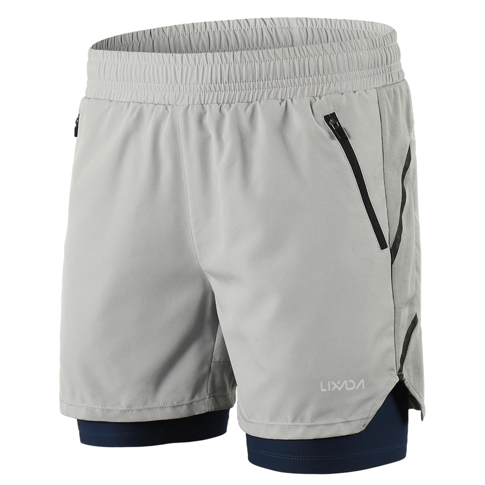 Lixada Heren 2 in 1 hardloopshort Sneldrogend Ademend Actieve trainingsoefening Jogging Marathon XL grijs